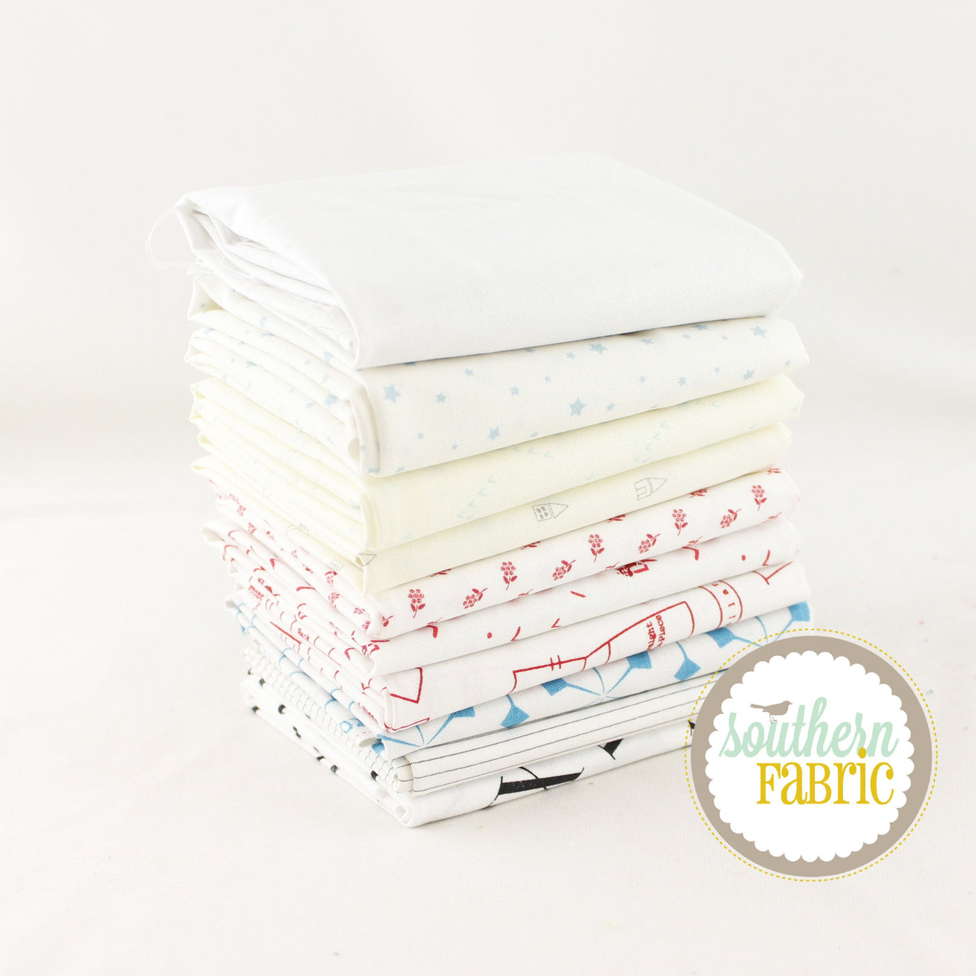 White Low Volume Fat Quarter Bundle (10 pcs) by Mixed Designers for Southern Fabric