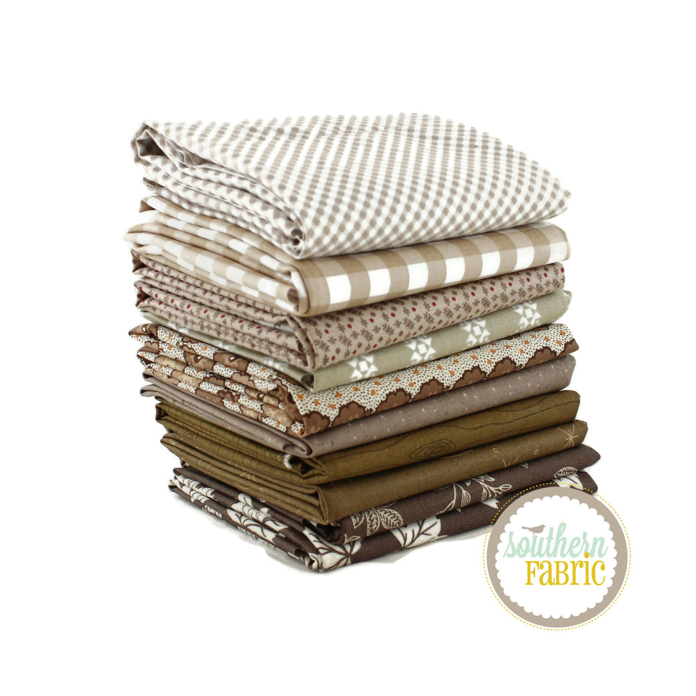 Brown Fat Quarter Bundle (10 pcs) by Mixed Designers for Southern Fabric
