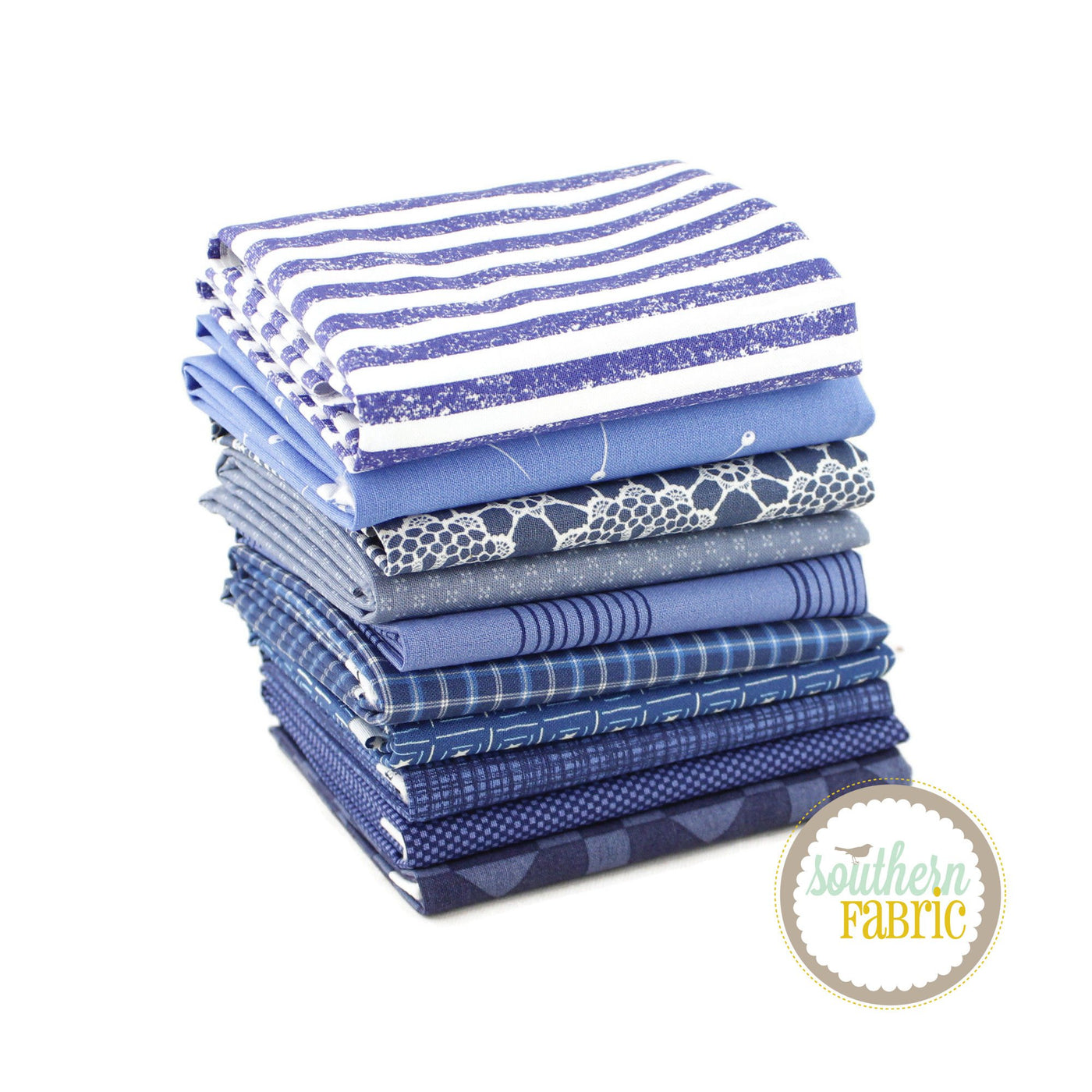 Dark Blue Fat Quarter Bundle (10 pcs) by Mixed Designers for Southern Fabric