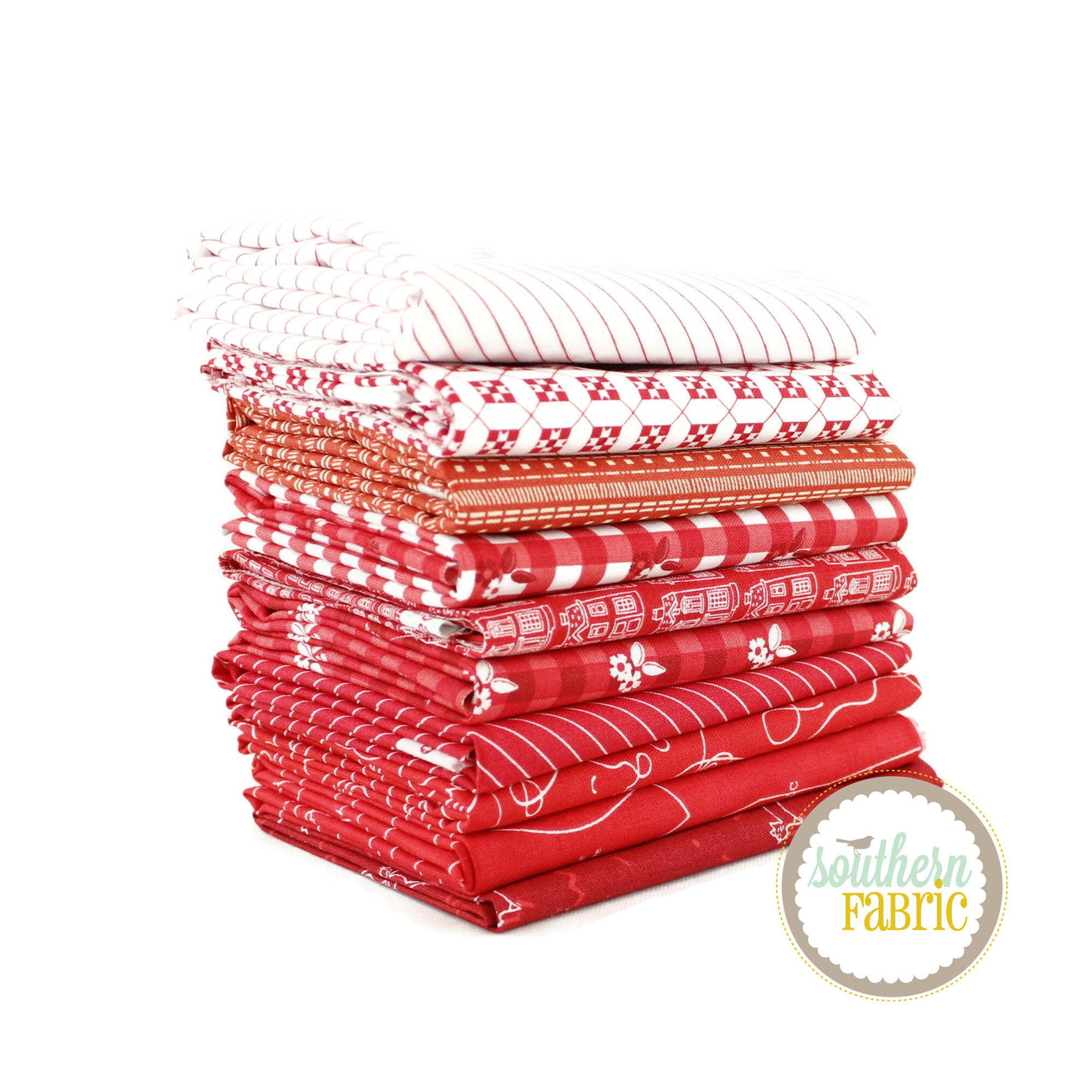 Red Fat Quarter Bundle (10 pcs) by Mixed Designers for Southern Fabric