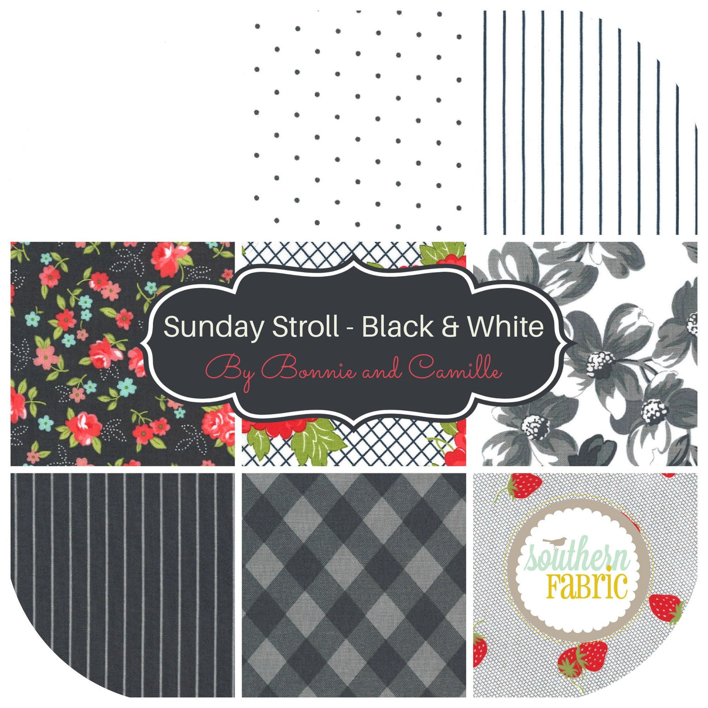 Sunday Stroll - Black & White Fat Quarter Bundle (9 pcs) by Bonnie & Camille for Moda (BC.SS.BW.FQ)