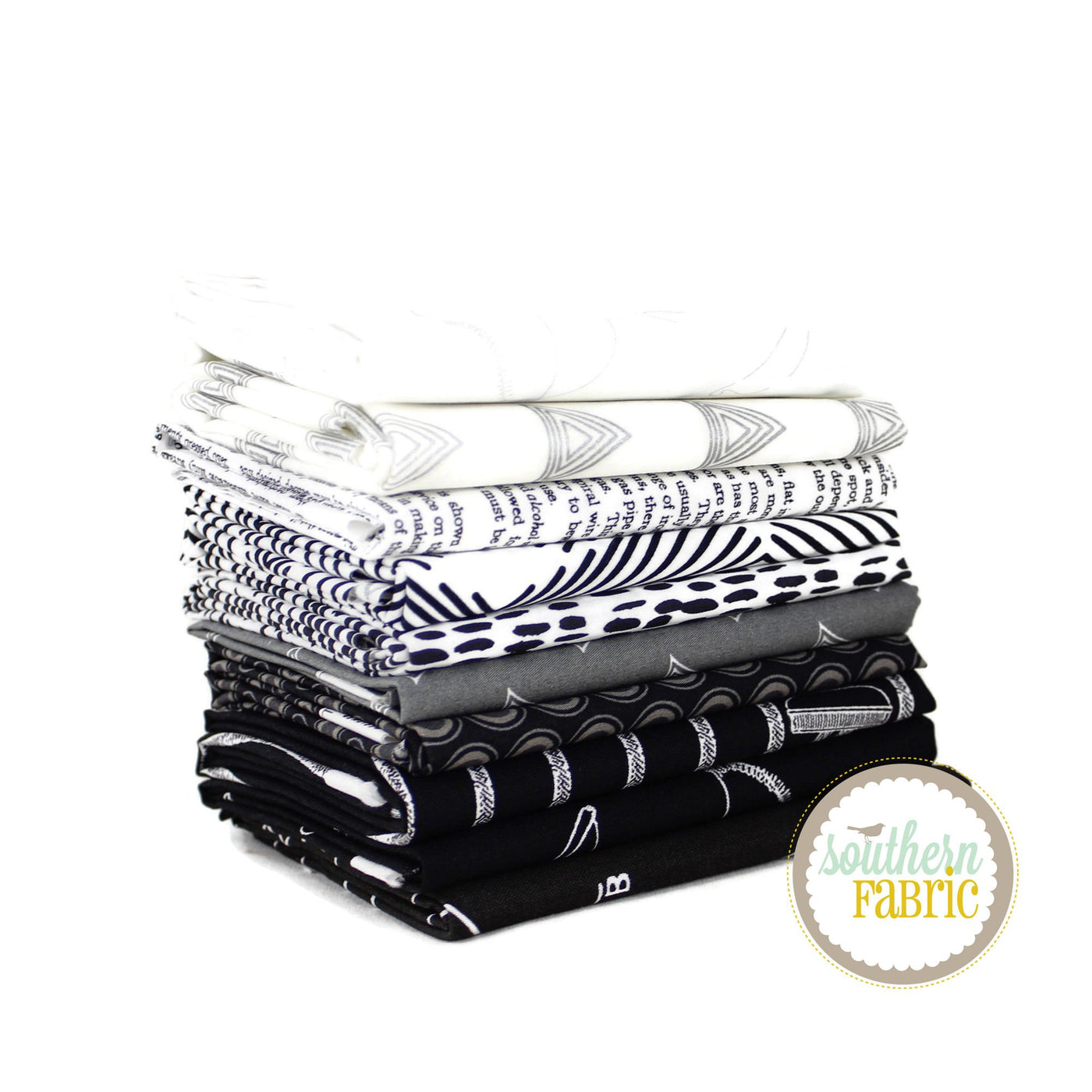 Colored Bundles - Half Yard Bundle (10 pcs) by Mixed Designers for Southern Fabric (BLACK.HY)