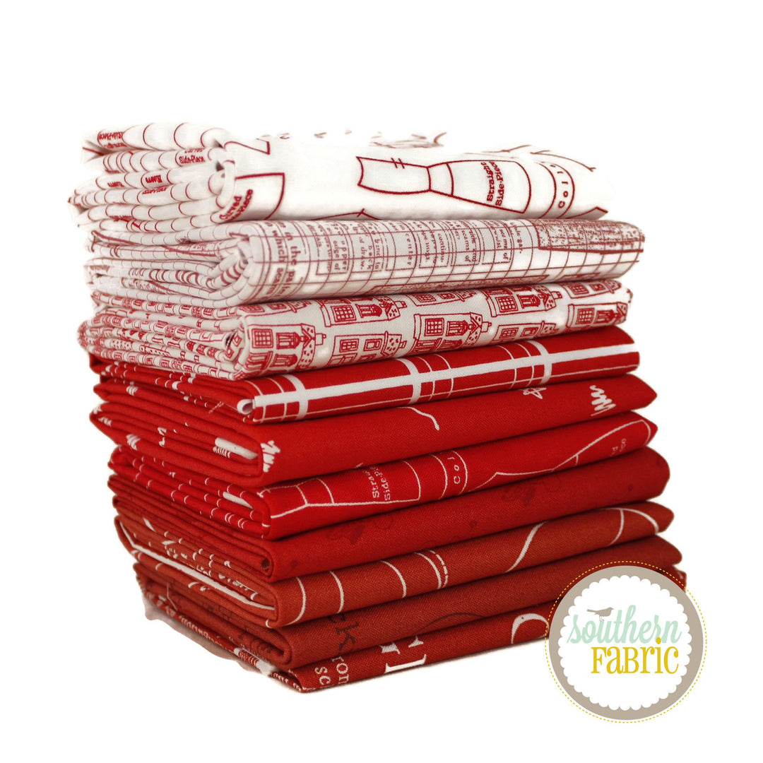 Colored Bundles - Fat Quarter Bundle (10 pcs) by Mixed Designers for Southern Fabric (RED.FQ)