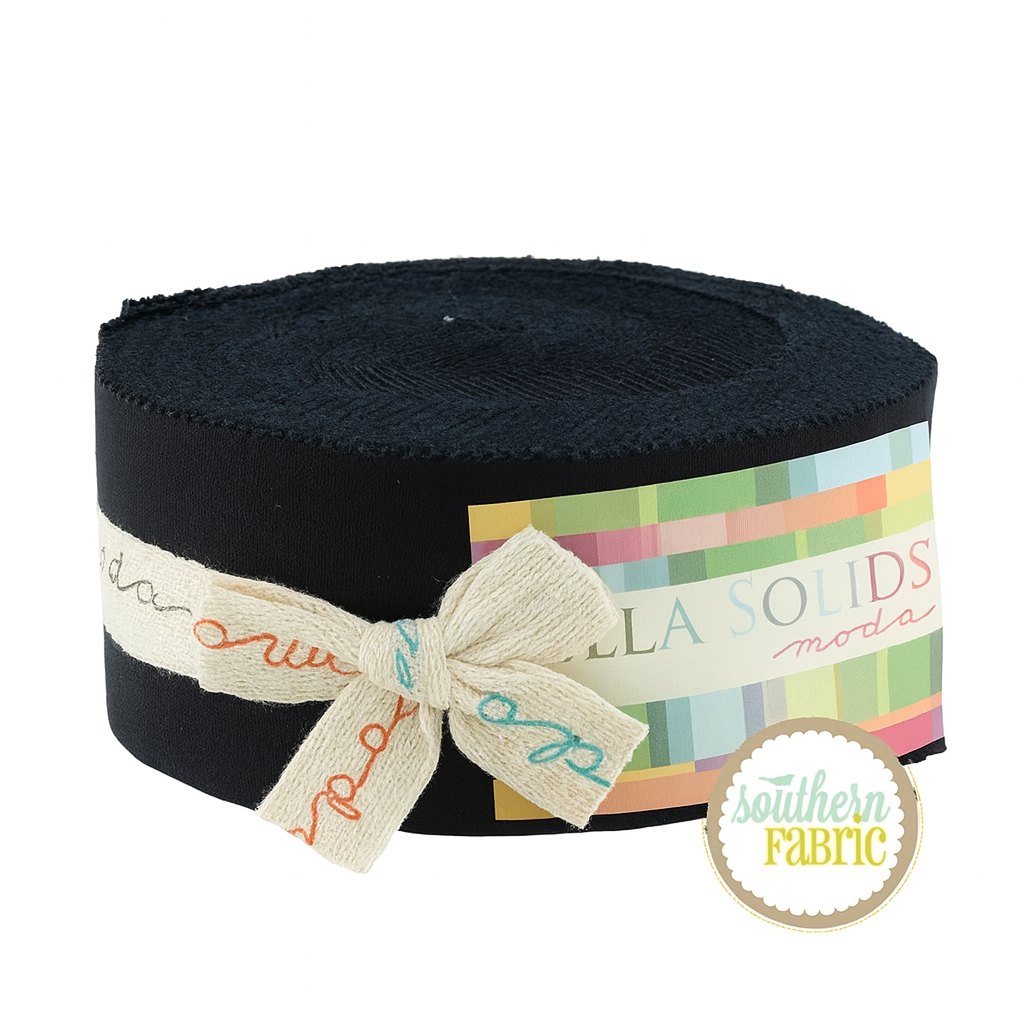 Bella Solids - Black - Jelly Roll (40 pcs) by Moda