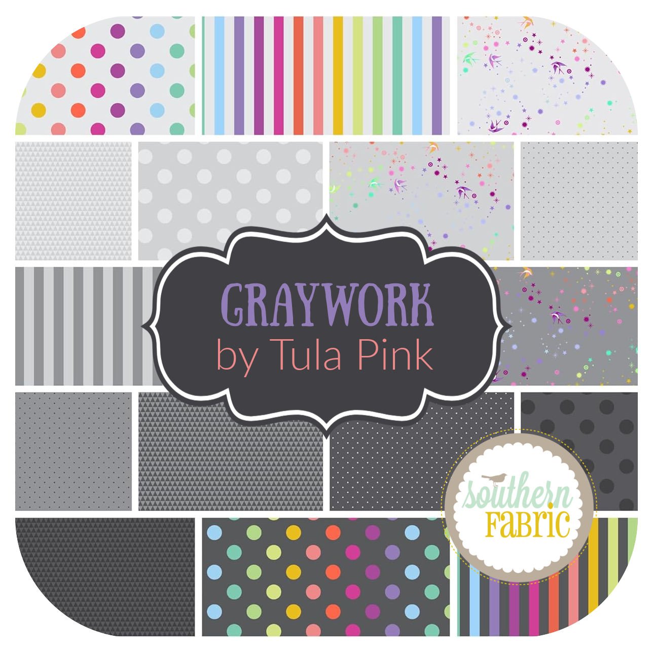 Graywork - Fat Eighth Bundle (16 pcs) by Tula Pink for Free Spirit (TP.GW.F8)