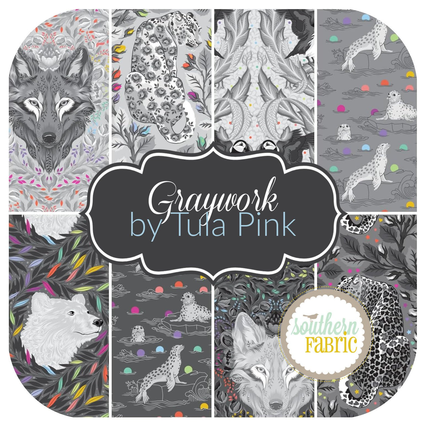 Graywork - Animals - Scrap Bags (8 pcs) by Tula Pink for Free Spirit (TP.GR.AN.SB)