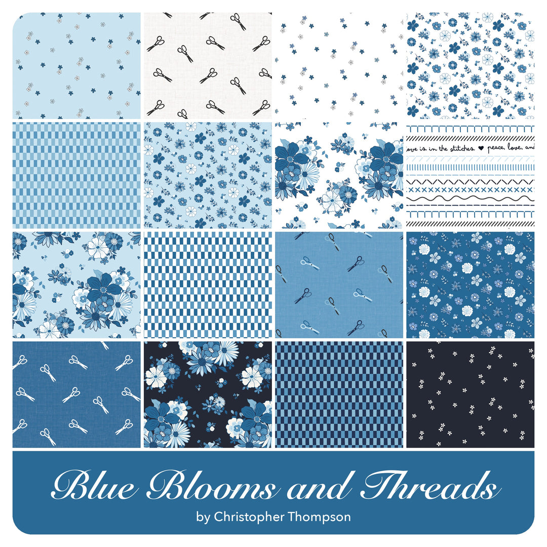 Blue Blooms and Threads - Layer Cake (42 pcs) by Christopher Thompson for Riley Blake