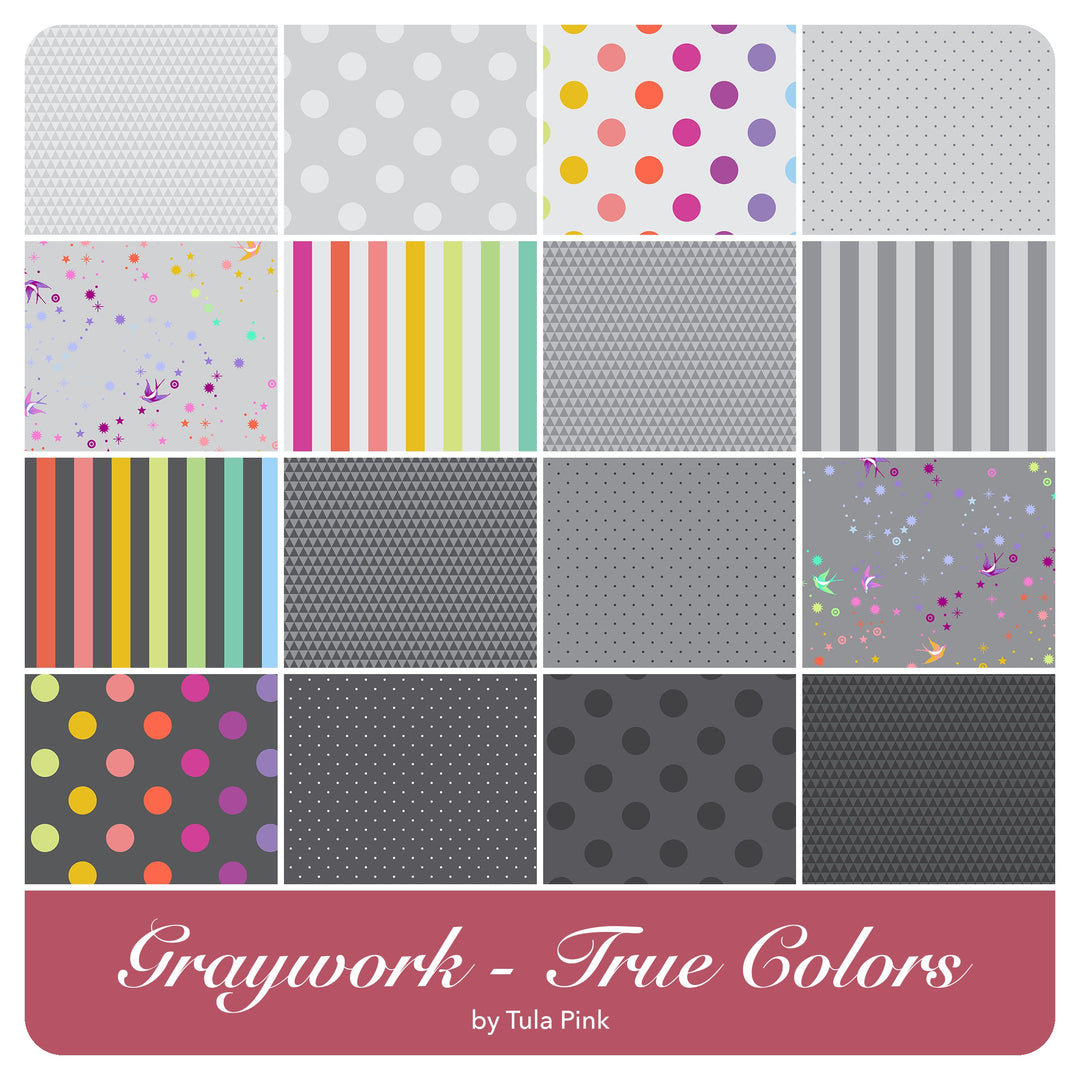 Graywork - True Colors - Fat Quarter Bundle (16 pcs) by Tula Pink for Free Spirit