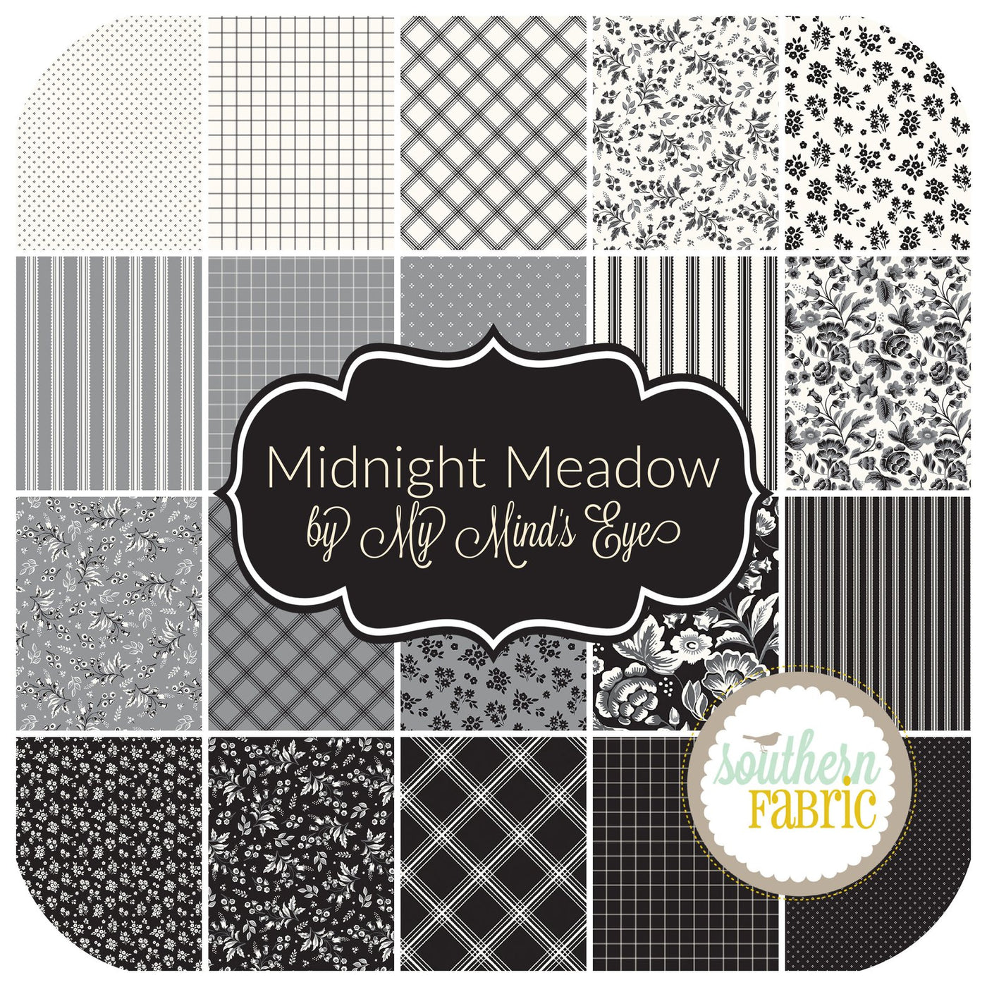 Midnight Meadow - Layer Cake (42 pcs) by My Mind'S Eye for Riley Blake (10-15320-42)