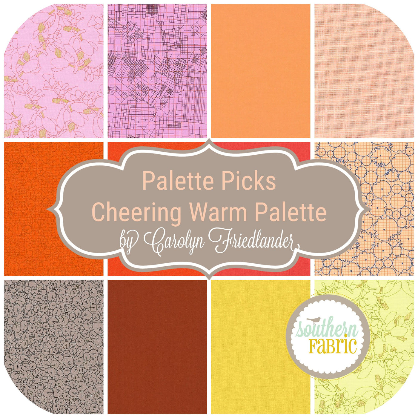 Palette Picks - Cheering Warm Palette Fat Quarter Bundle (12 pcs) by  Carolyn Friedlander for Robert Kaufman (FQ-1869-12)