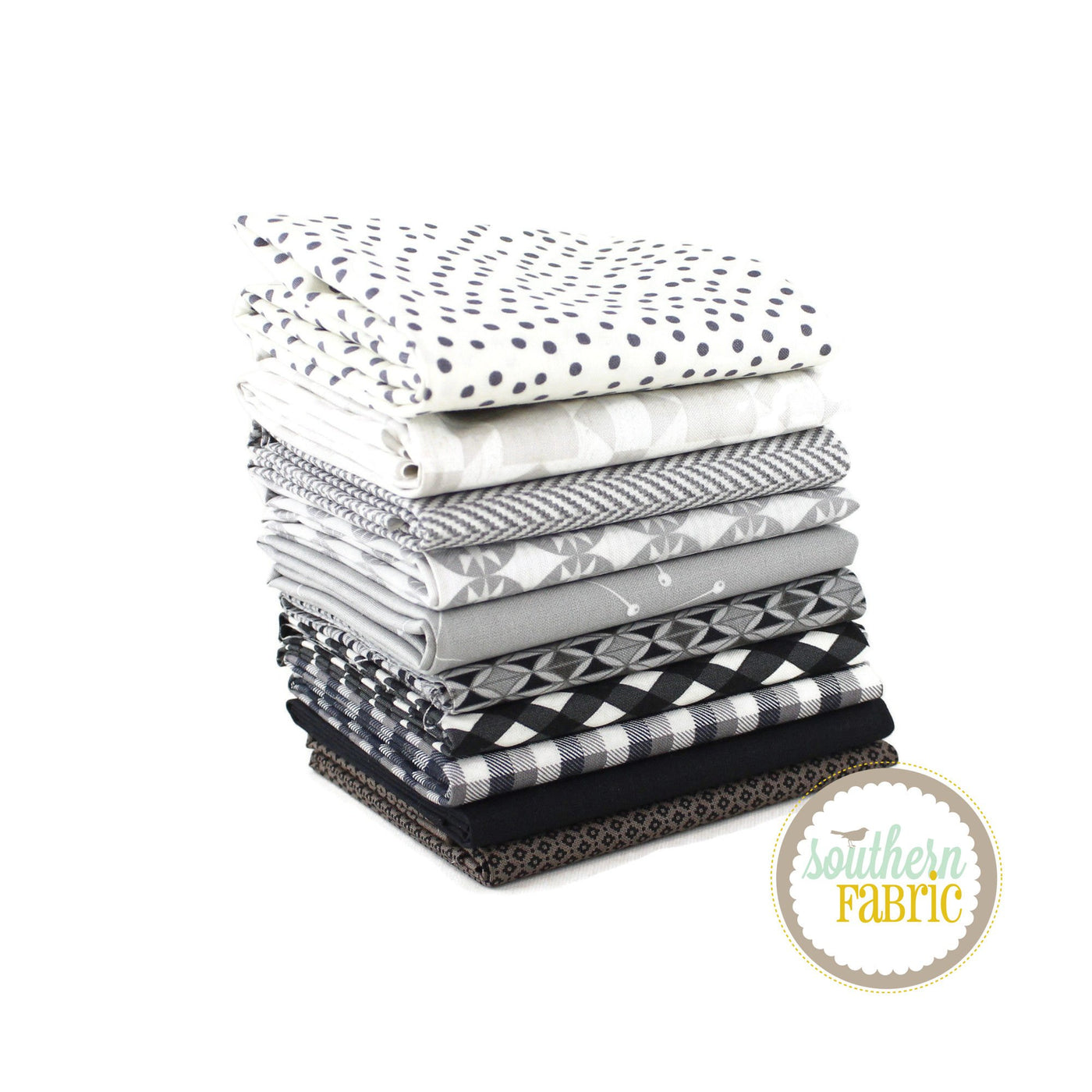 Black, White, and Grey - Fat Quarter Bundle (Mixed Designers - Southern Fabric) 10 pcs