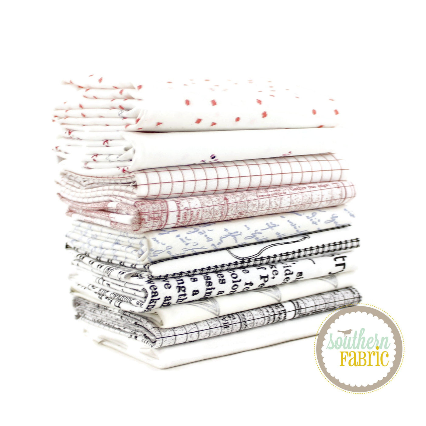 White Low Volume Fat Quarter Bundle (10 pcs) by Mixed Designers for Southern Fabric