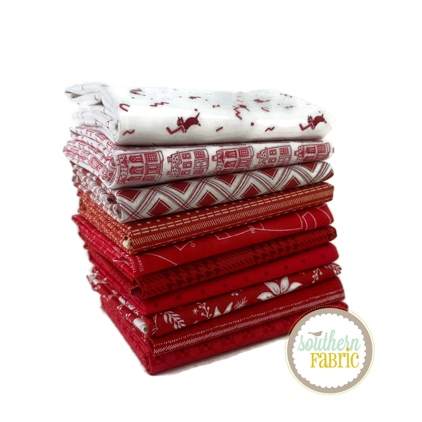 Red Fat Quarter Bundle (10 pcs) by Mixed Designers for Southern Fabric