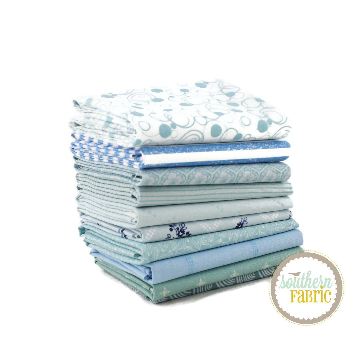 Light Blue and Aqua Fat Quarter Bundle (10 pcs) by Mixed Designers for Southern Fabric