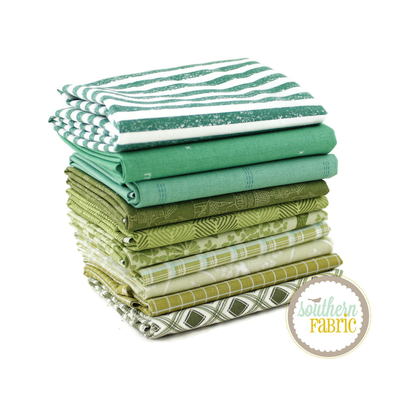 Green Half Yard Bundle (10 pcs) by Mixed Designers for Southern Fabric