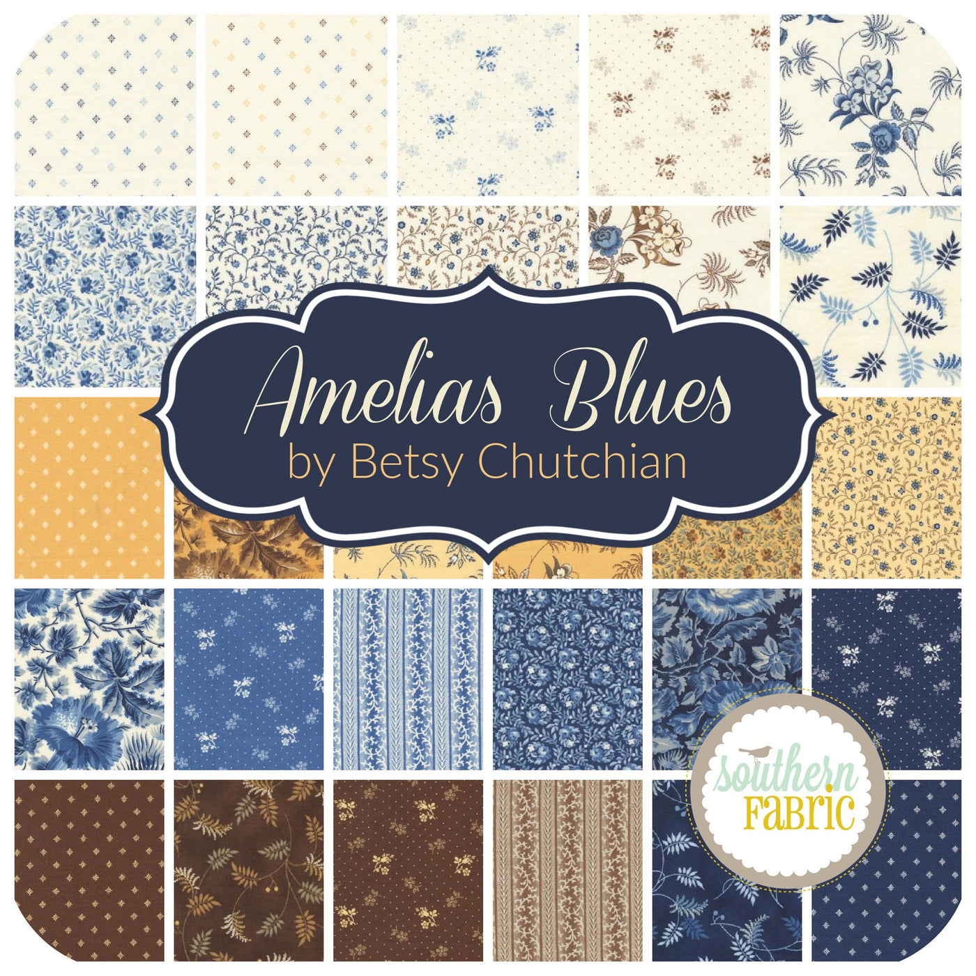 Amelia's Blues Jelly Roll (40 pcs) by Betsy Chutchian for Moda (31650JR)