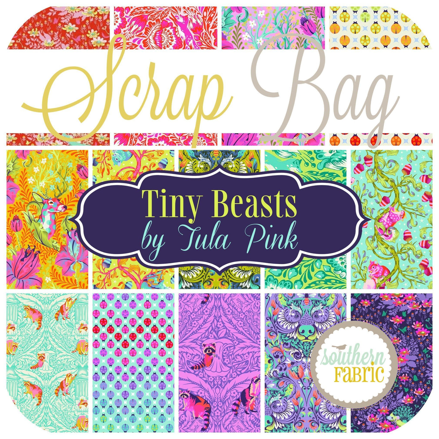 Tiny Beasts Scrap Bag (approx 2 yards) by Tula Pink for Free Spirit
