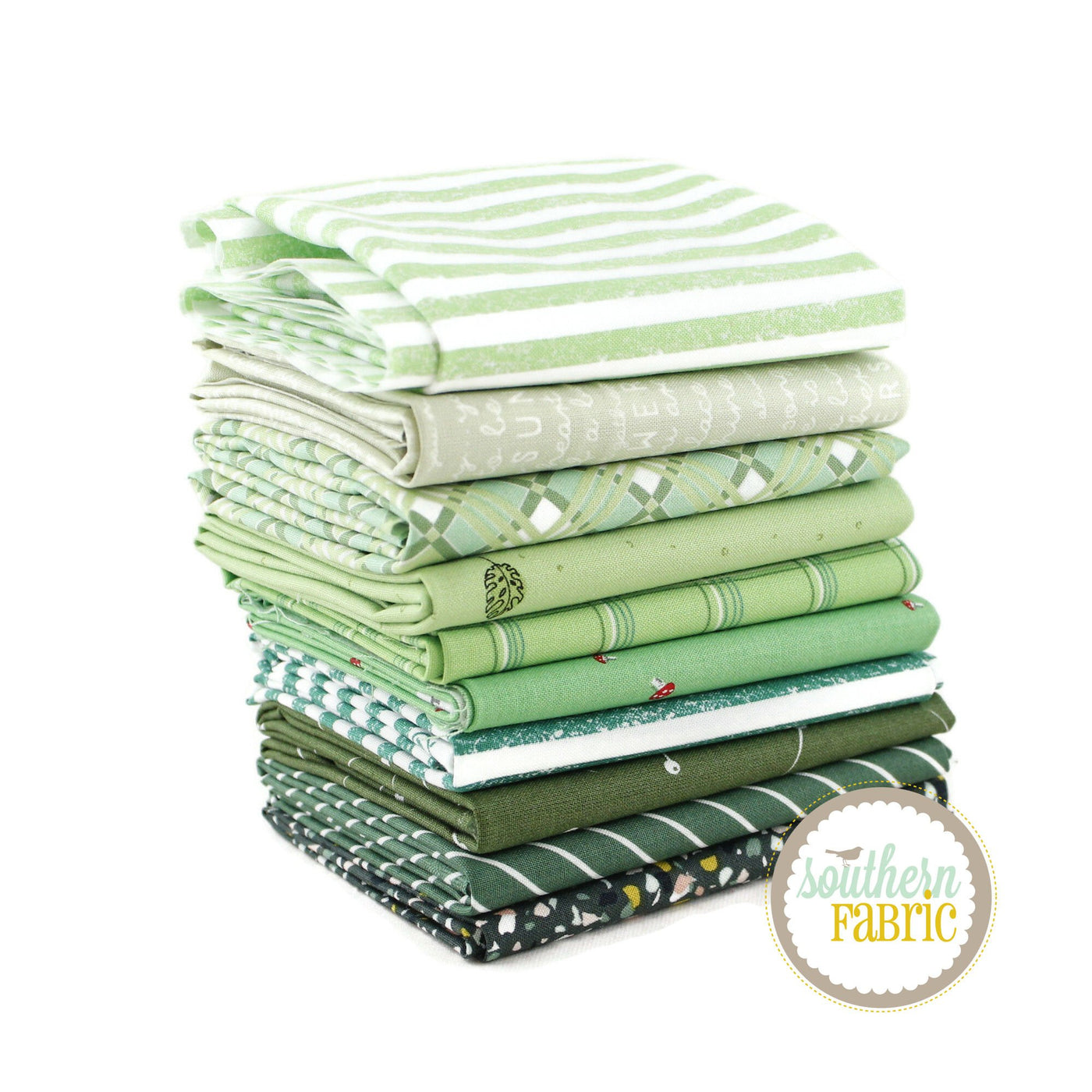 Green Fat Quarter Bundle (10 pcs) by Mixed Designers for Southern Fabric