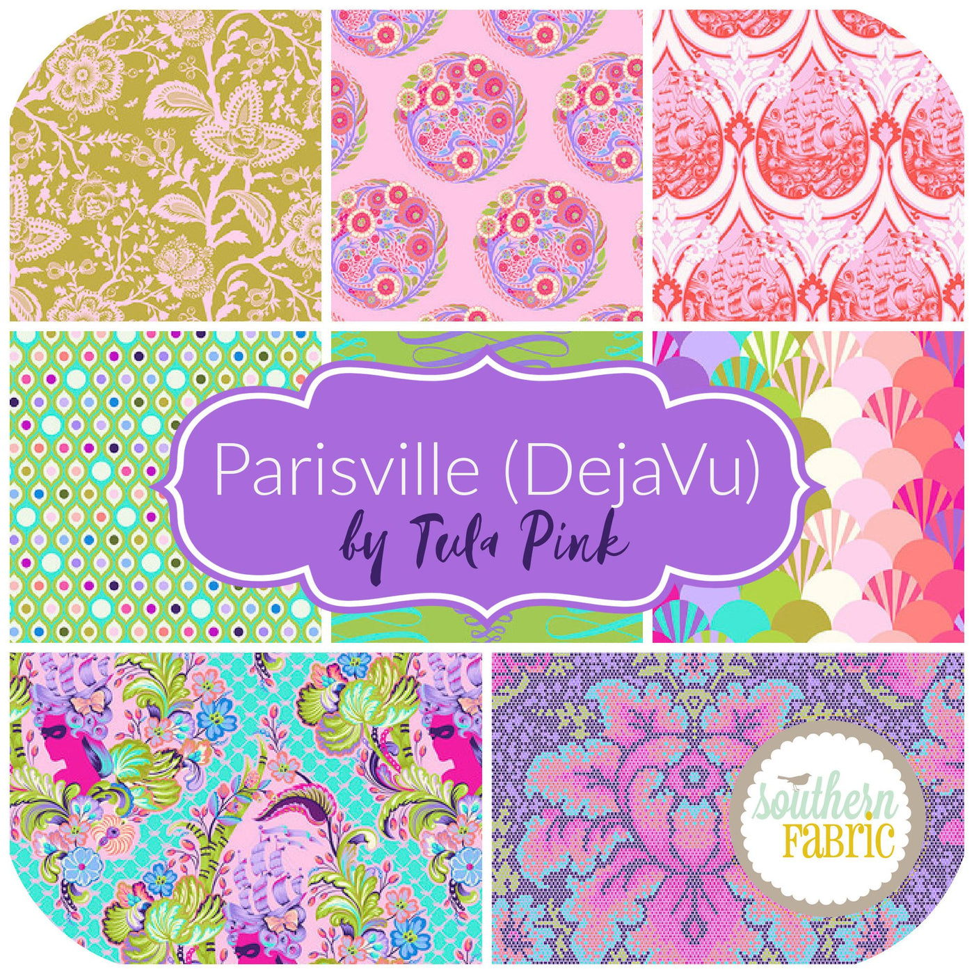 Parisville Deja Vu Half Yard Bundle (8 pcs) by Tula Pink for Free Spirit