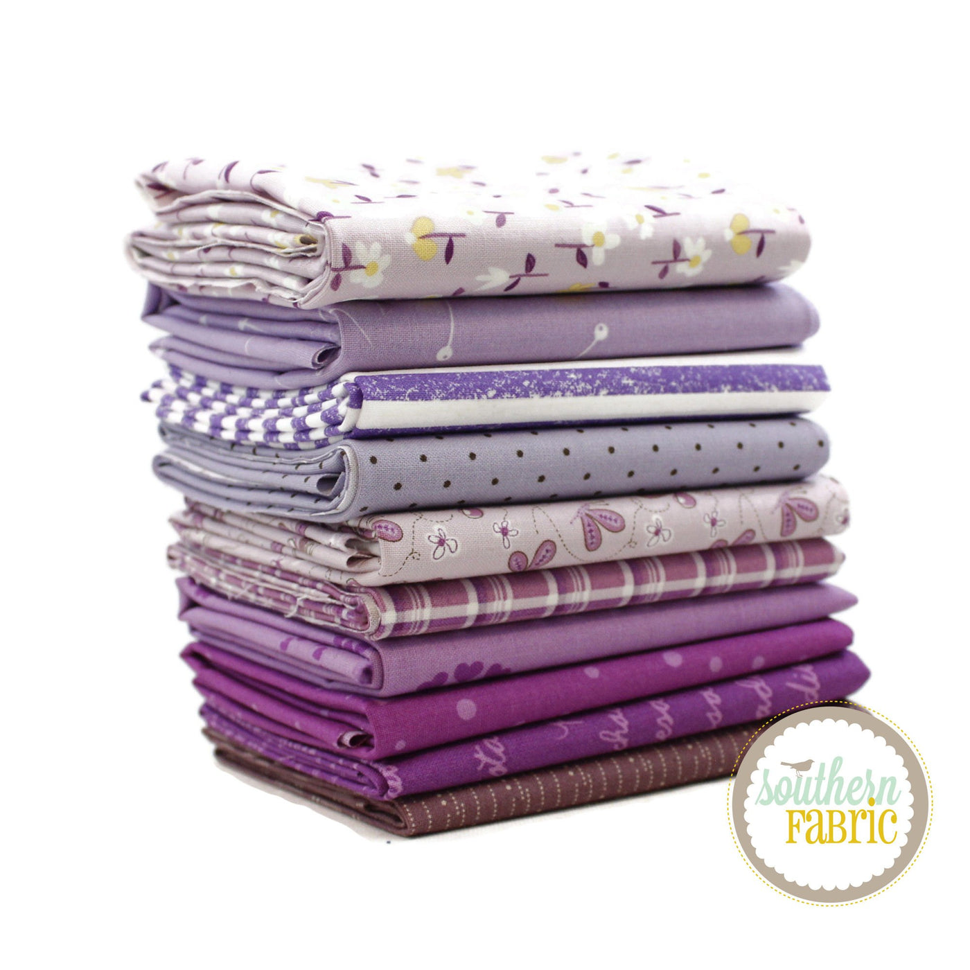 Violet and Purple Fat Quarter Bundle (10 pcs) by Mixed Designers for Southern Fabric