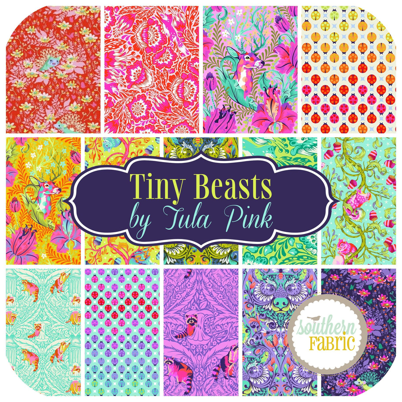 Tiny Beasts Half Yard Bundle (14 pcs) by Tula Pink for Free Spirit