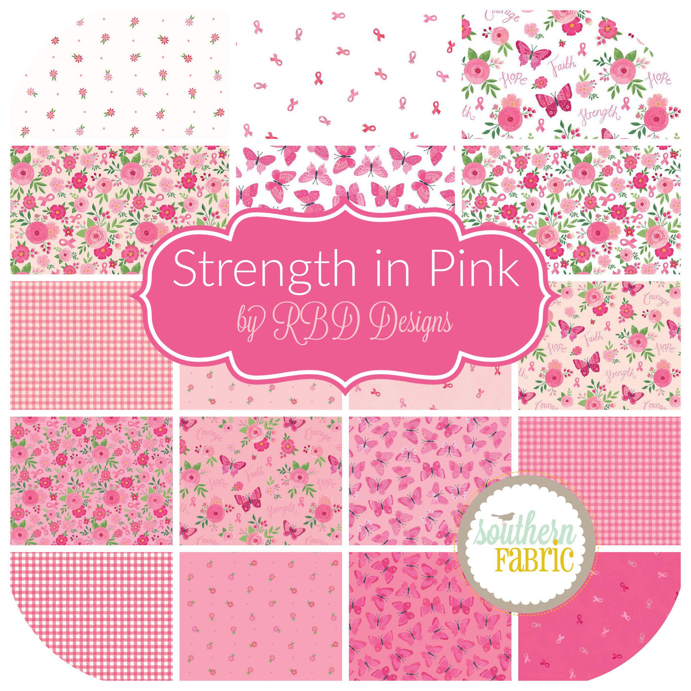 Strength in Pink Layer Cake (42 pcs) by RBD Designs for Riley Blake (10-12620-42)