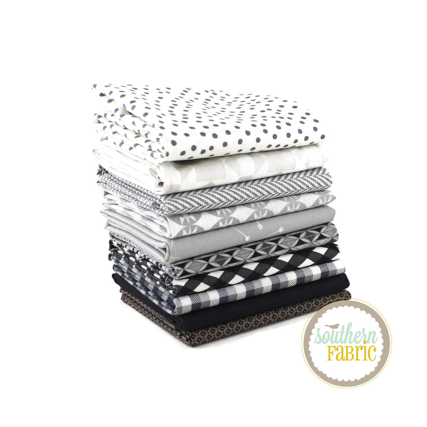 Black, White, and Grey - Half Yard Bundle (10 pcs) by Mixed Designers for Southern Fabric