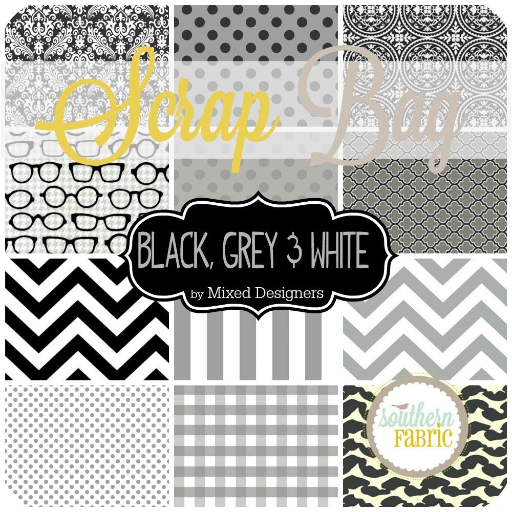 Black, White, and Grey Scrap Bag (approx 2 yards) by Mixed Designers for Southern Fabric (BLACK.SB)