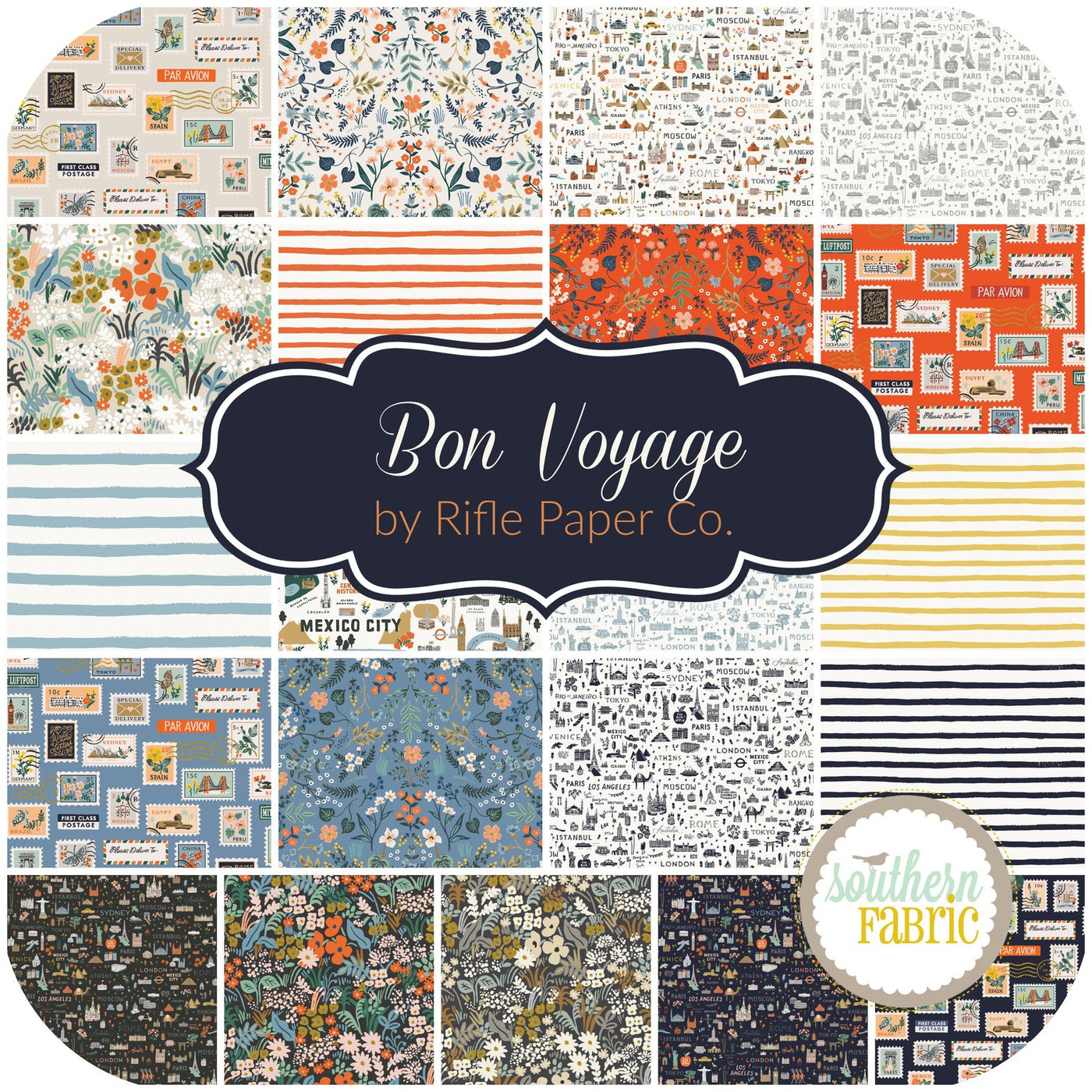 Bon Voyage Jelly Roll (40 pcs) by Rifle Paper Co. for Cotton and Steel (RP800P-2.5S)