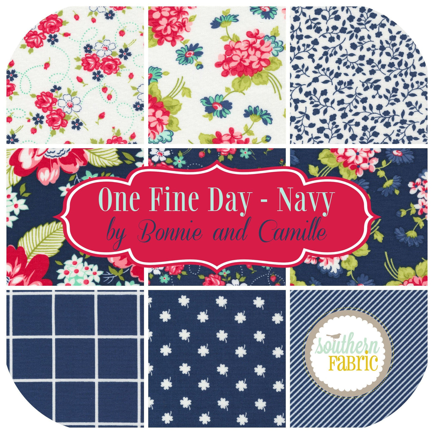 One Fine Day - Navy Fat Quarter Bundle (9 pcs) by Bonnie & Camille for Moda