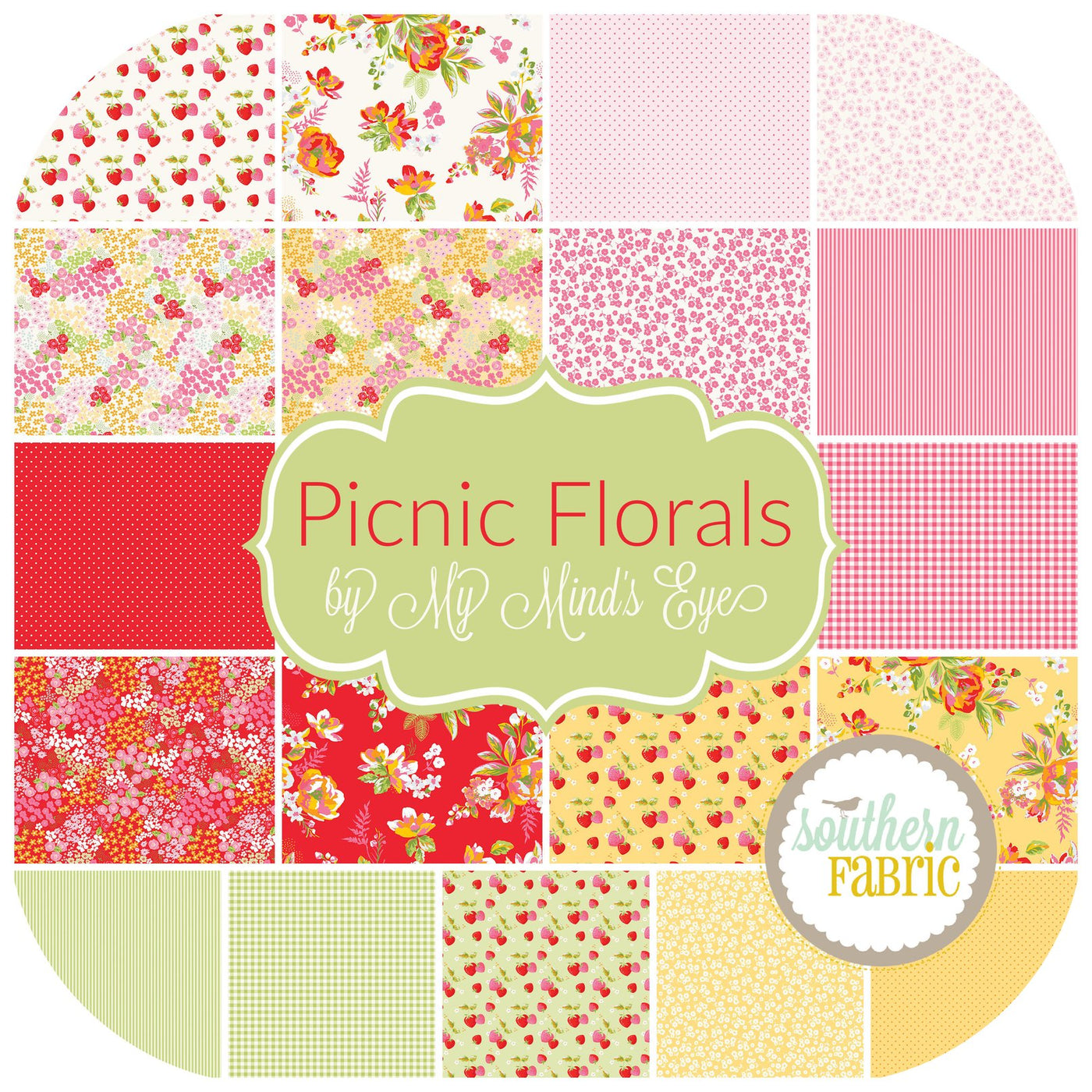 Picnic Florals Layer Cake (42 pcs) by My Mind's Eye for Riley Blake (10-14610-42)