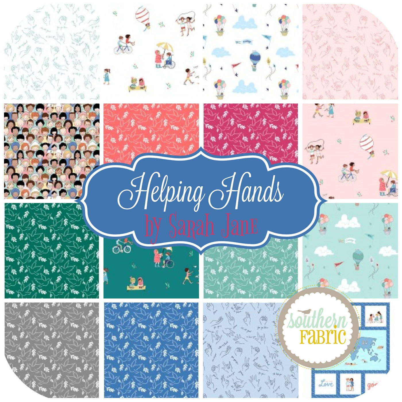 Helping Hands Fat Eighth Bundle (17 pcs) by Sarah Jane for Michael Miller (SJ.HH.F8)