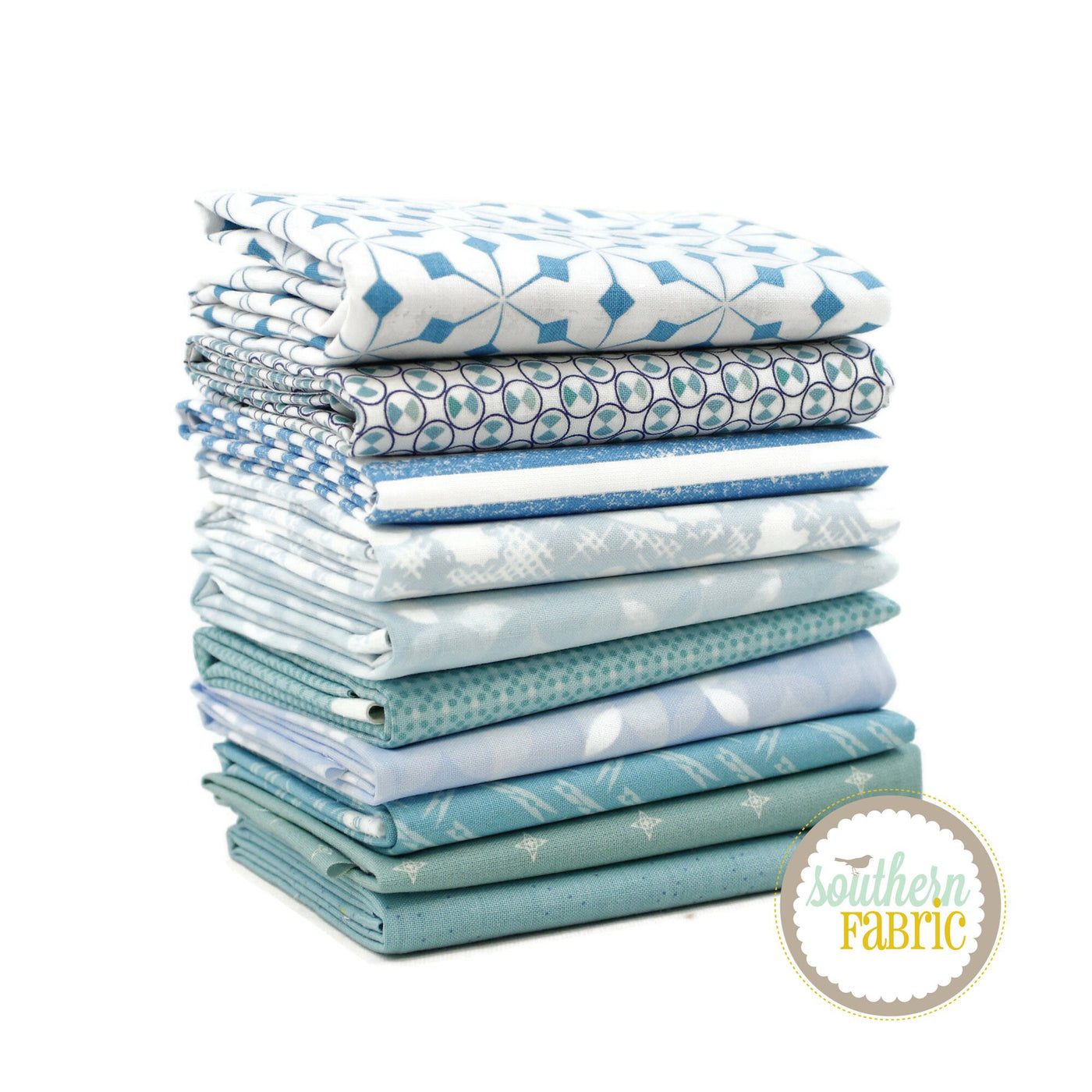 Light Blue and Aqua Fat Quarter Bundle (10 pcs) by Mixed Designers for Southern Fabric