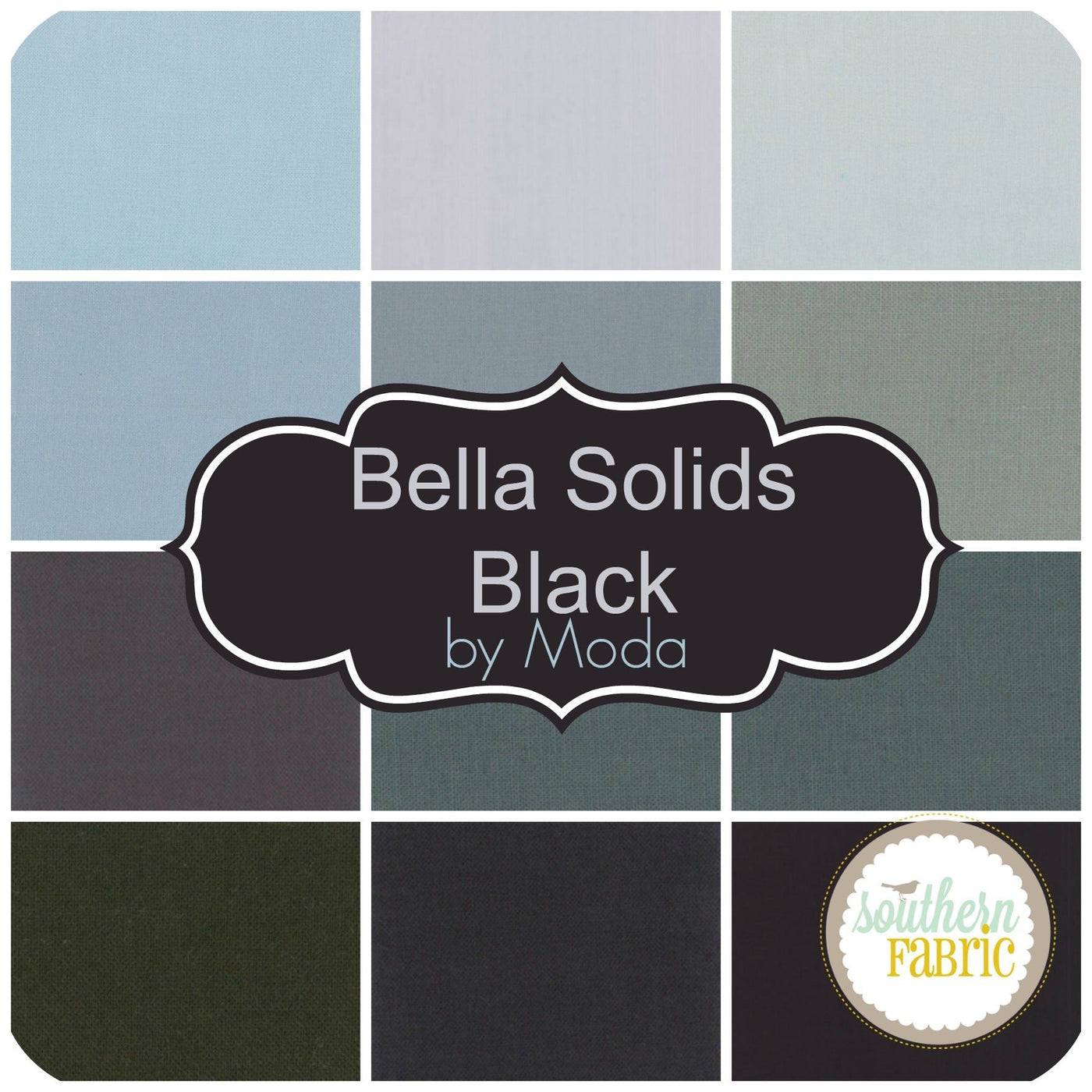 Bella Solids - Black Fat Quarter Bundle (12 pcs) by Moda